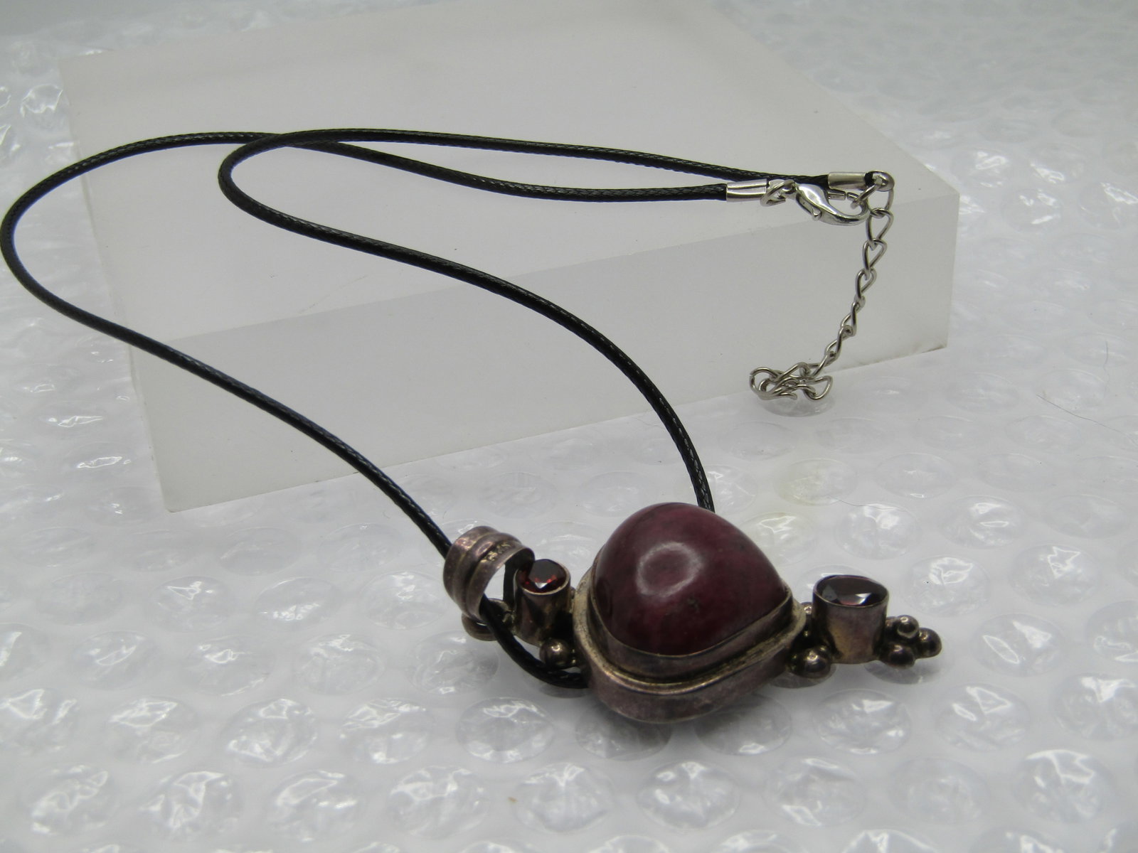 Vintage Sterling Agate and Spinel Southwestern Necklace, 20", 1980's-1990's - 5