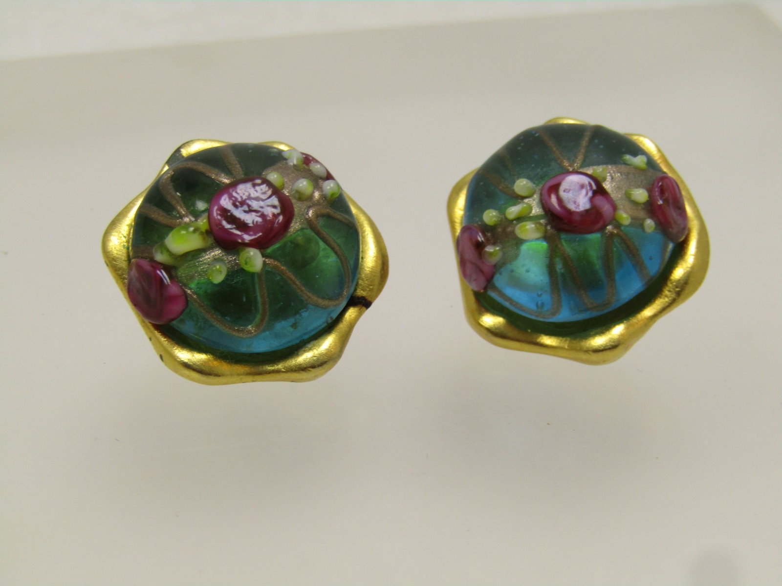 Vintage Wedding Cake Glass Pierced Earrings, 1980's (1 of 5)