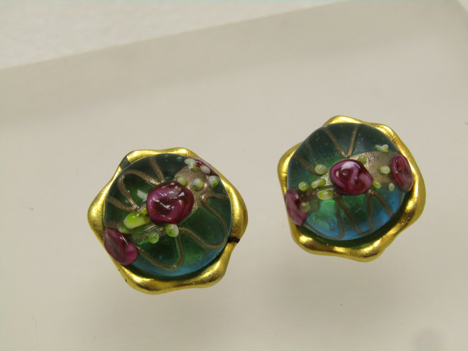 Vintage Wedding Cake Glass Pierced Earrings, 1980's - 2
