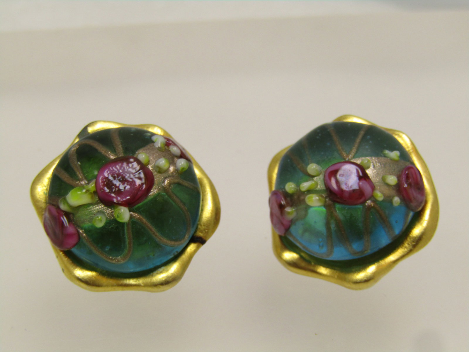 Vintage Wedding Cake Glass Pierced Earrings, 1980's - 3