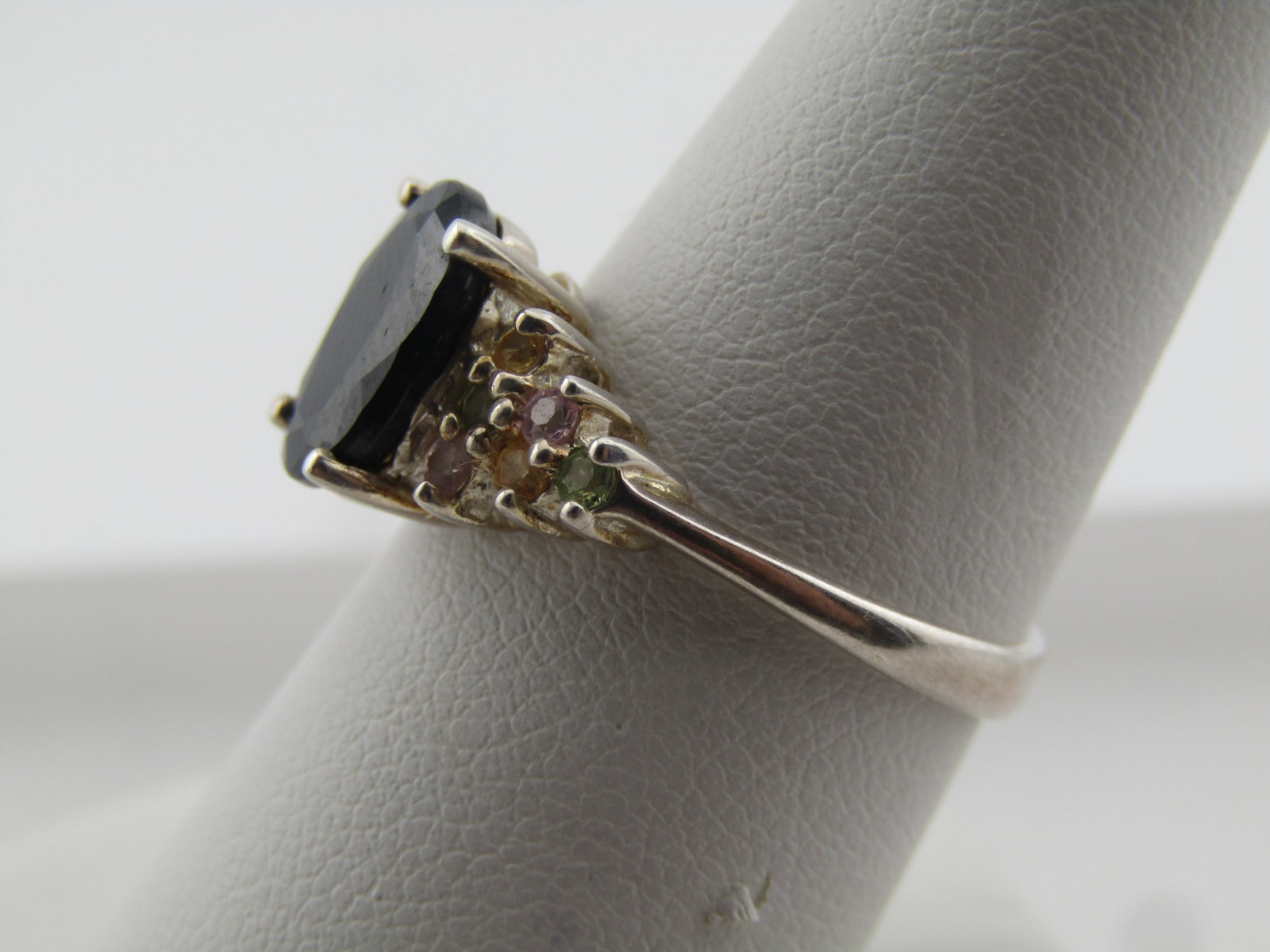 Sterling Blue and Mixed Sapphire Ring, Sz. 8.5, Signed GSJ, 2000's - 2