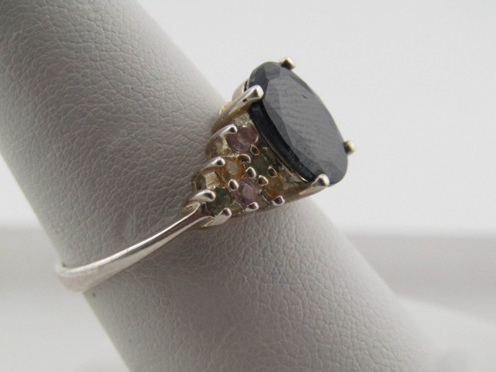 Sterling Blue and Mixed Sapphire Ring, Sz. 8.5, Signed GSJ, 2000's - 3
