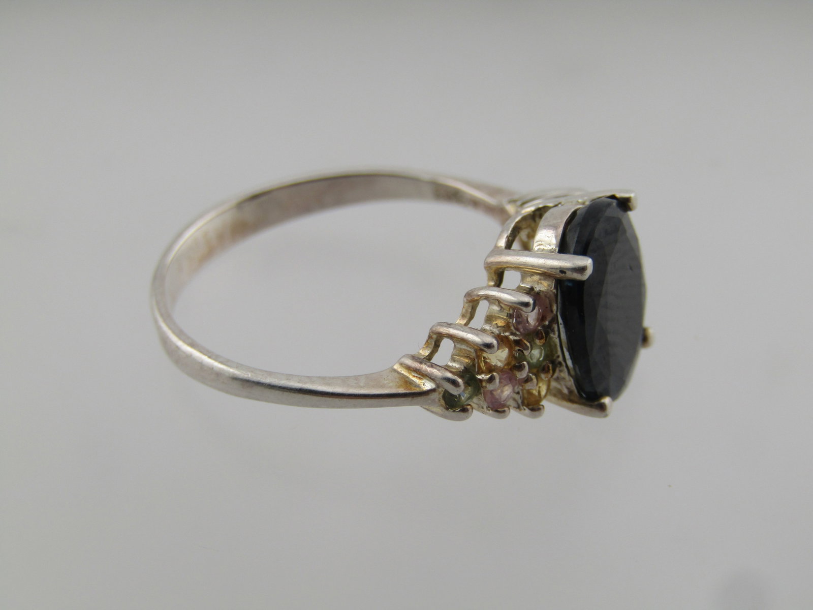Sterling Blue and Mixed Sapphire Ring, Sz. 8.5, Signed GSJ, 2000's - 4