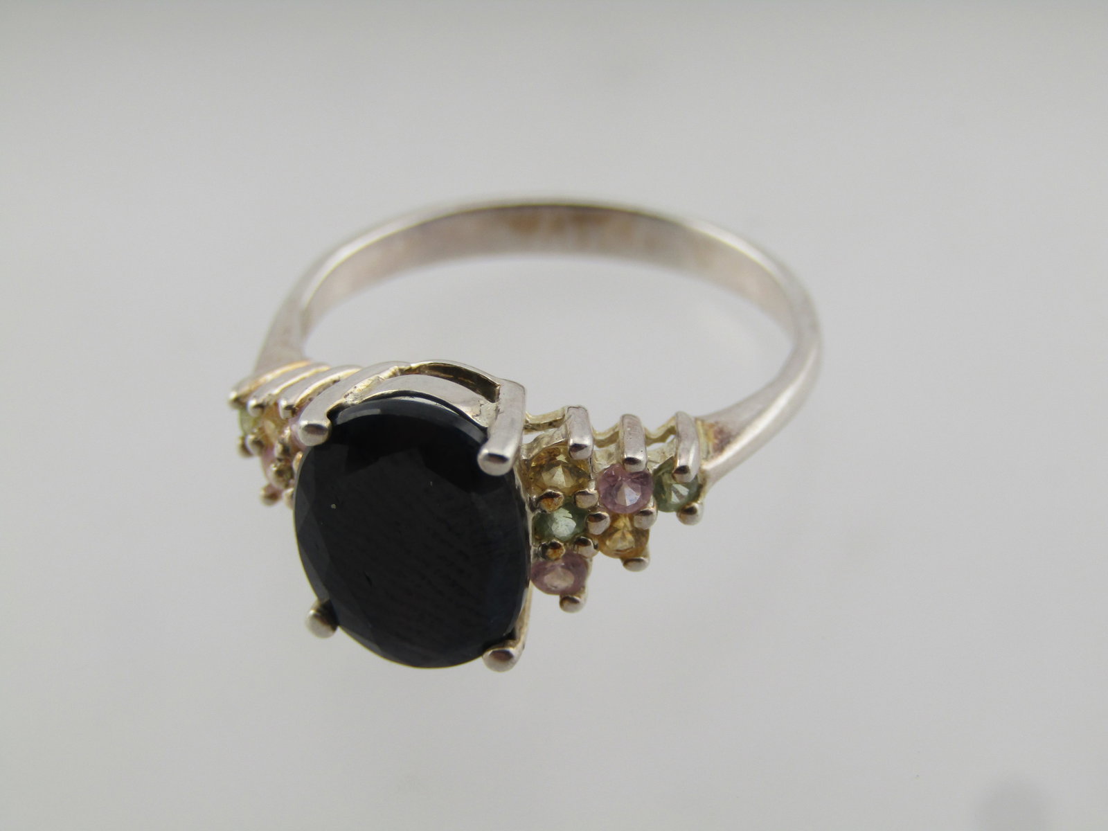 Sterling Blue and Mixed Sapphire Ring, Sz. 8.5, Signed GSJ, 2000's - 6