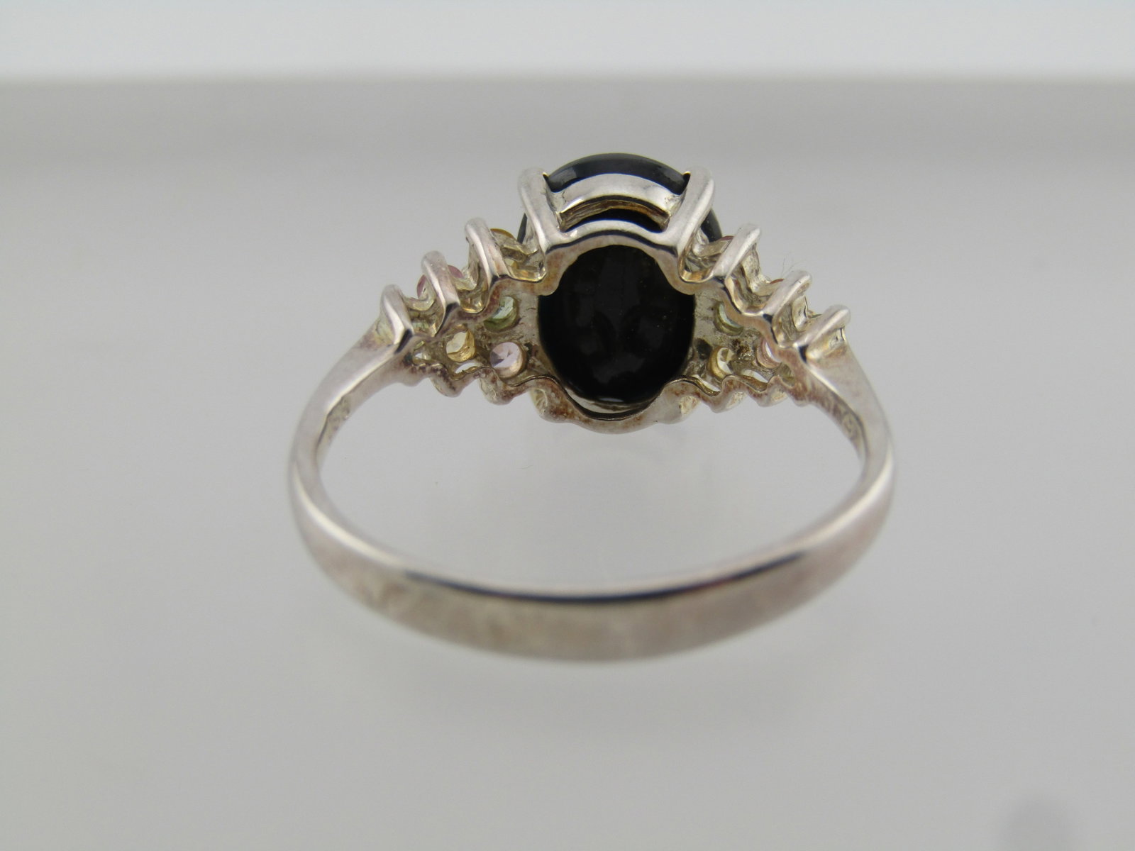Sterling Blue and Mixed Sapphire Ring, Sz. 8.5, Signed GSJ, 2000's - 7