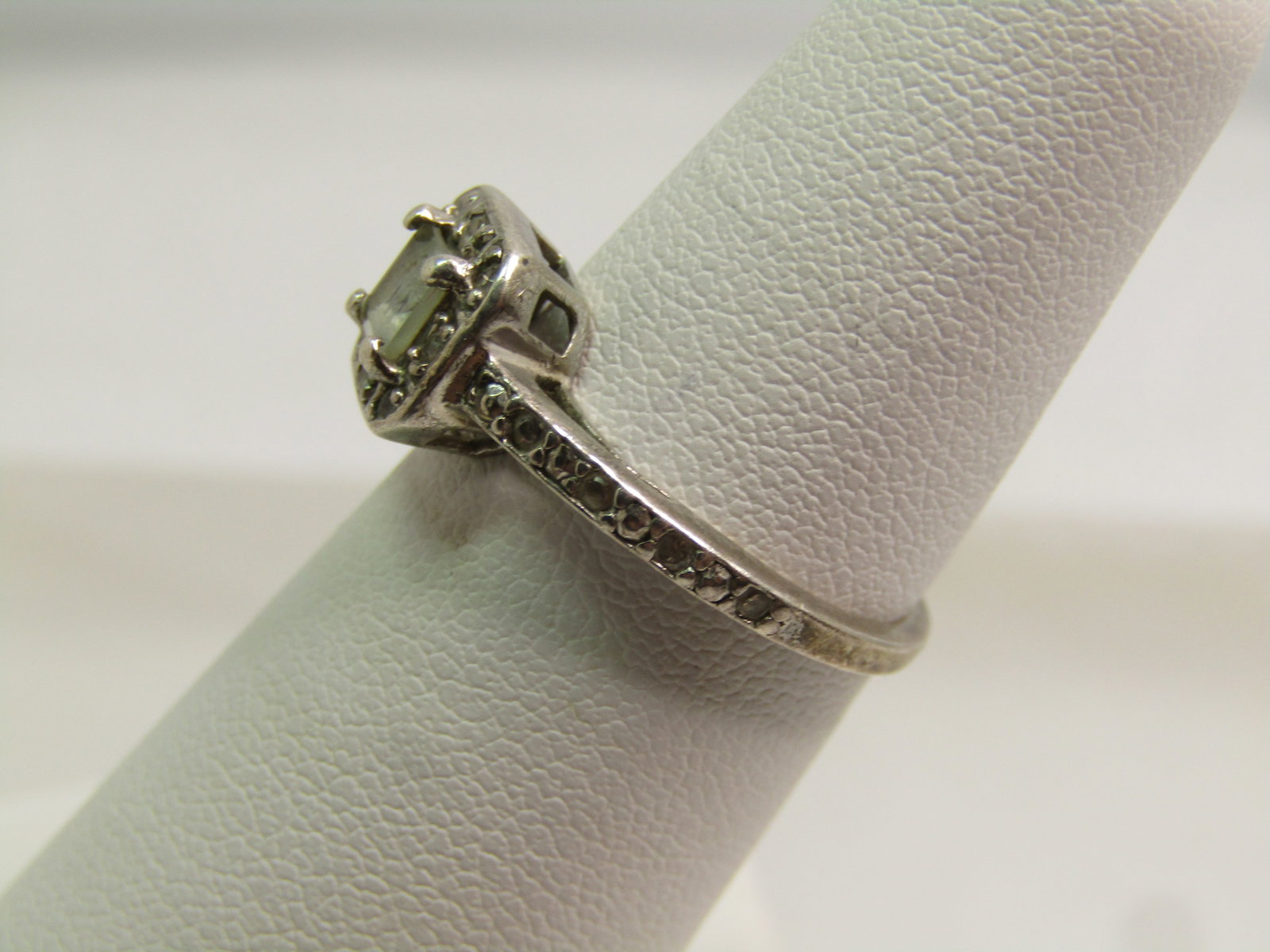 Vintage Sterling Clear Stone Halo Ring, Sz. 5, Signed NV, 1980's - 2