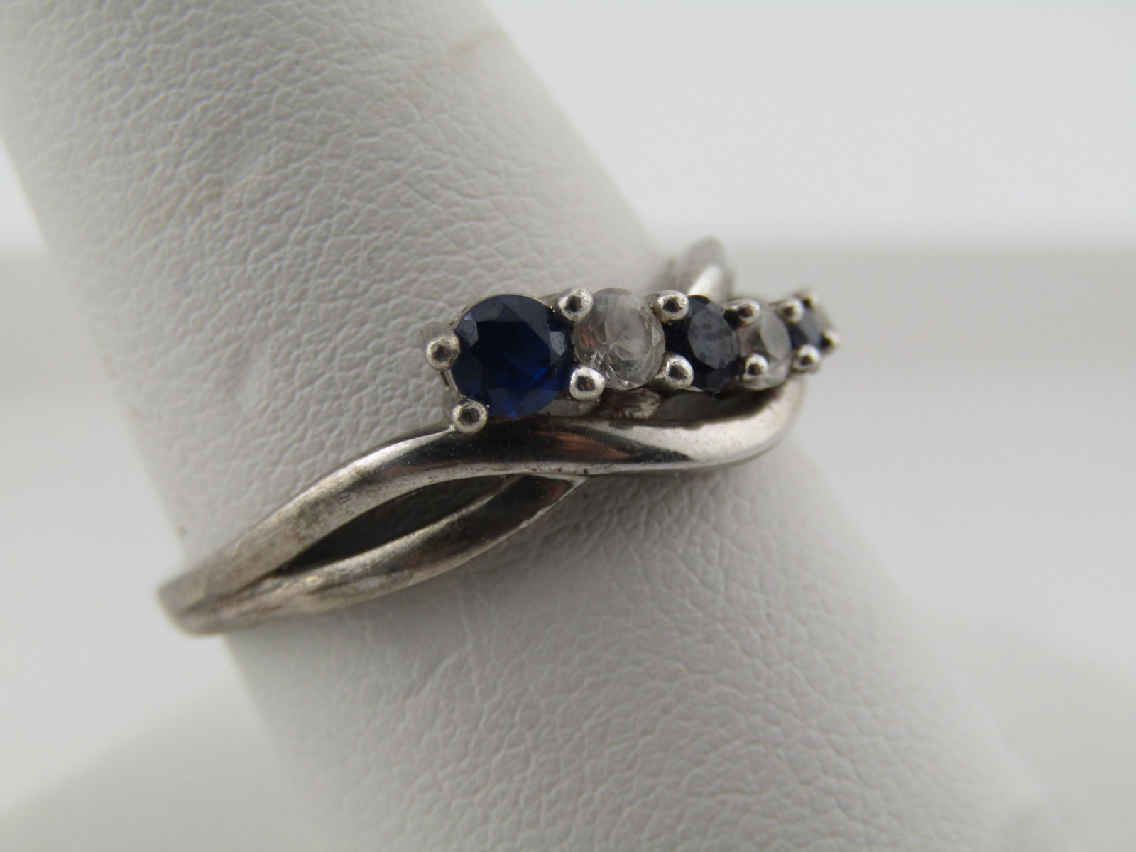 Vintage Sterling Sapphire and Whtie Topaz Ring, Sz. 9.25, 1970's-1980's - 3