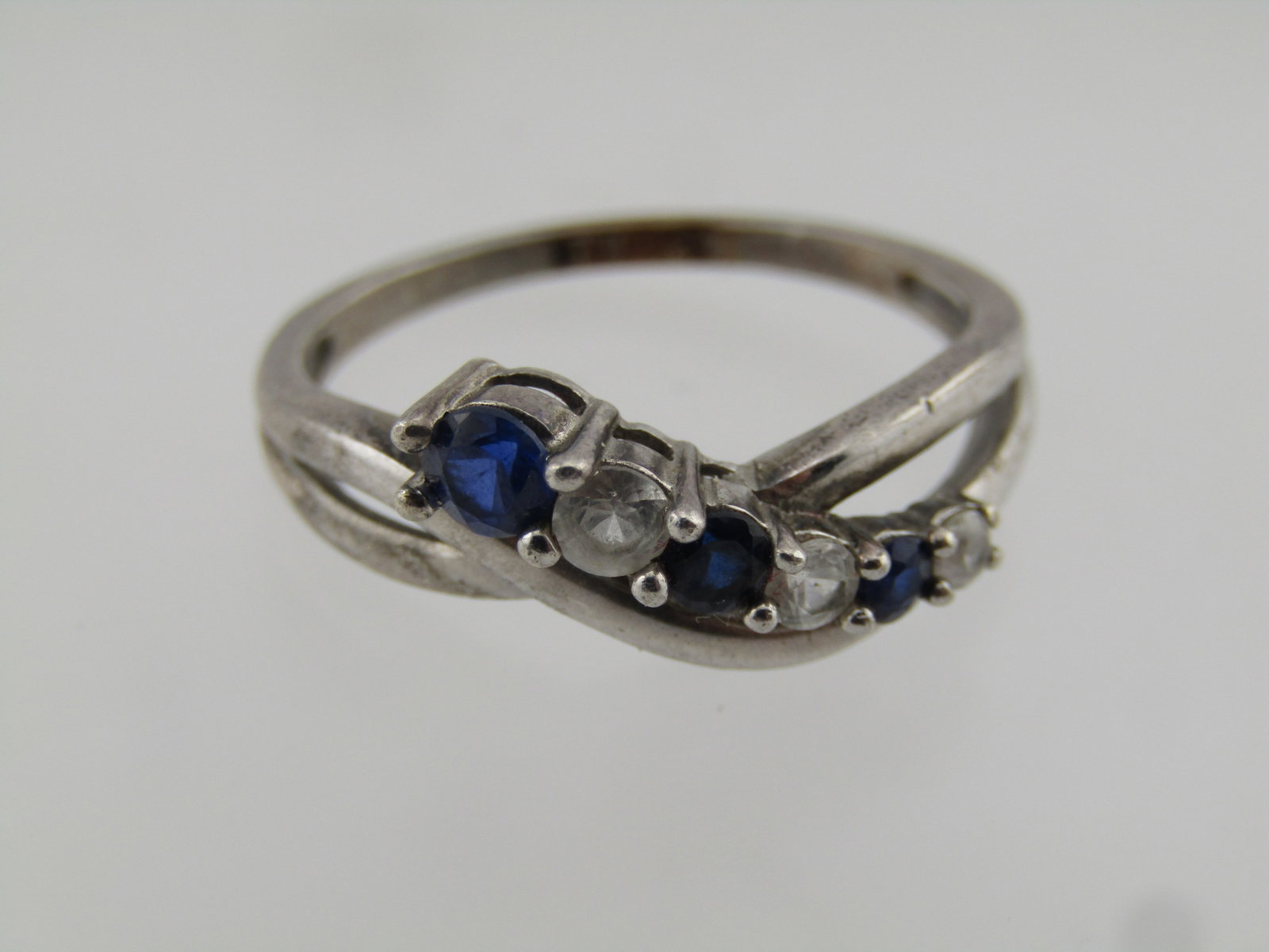 Vintage Sterling Sapphire and Whtie Topaz Ring, Sz. 9.25, 1970's-1980's - 5