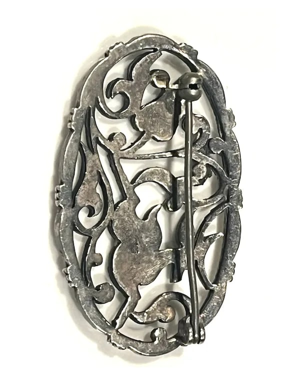 Vintage Sterling Silver Oval Marcasite Deer Brooch/Pin - 4