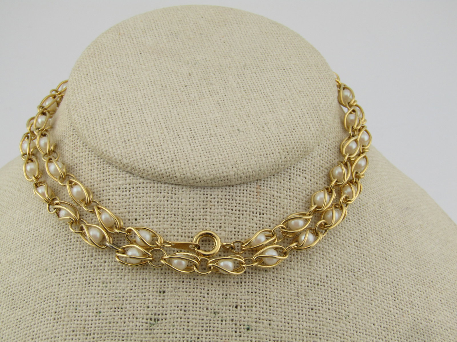 Vintage Two Strand Twisted Mesh Link Necklace, 16", Gold Tone, 1960's-1970's - 2