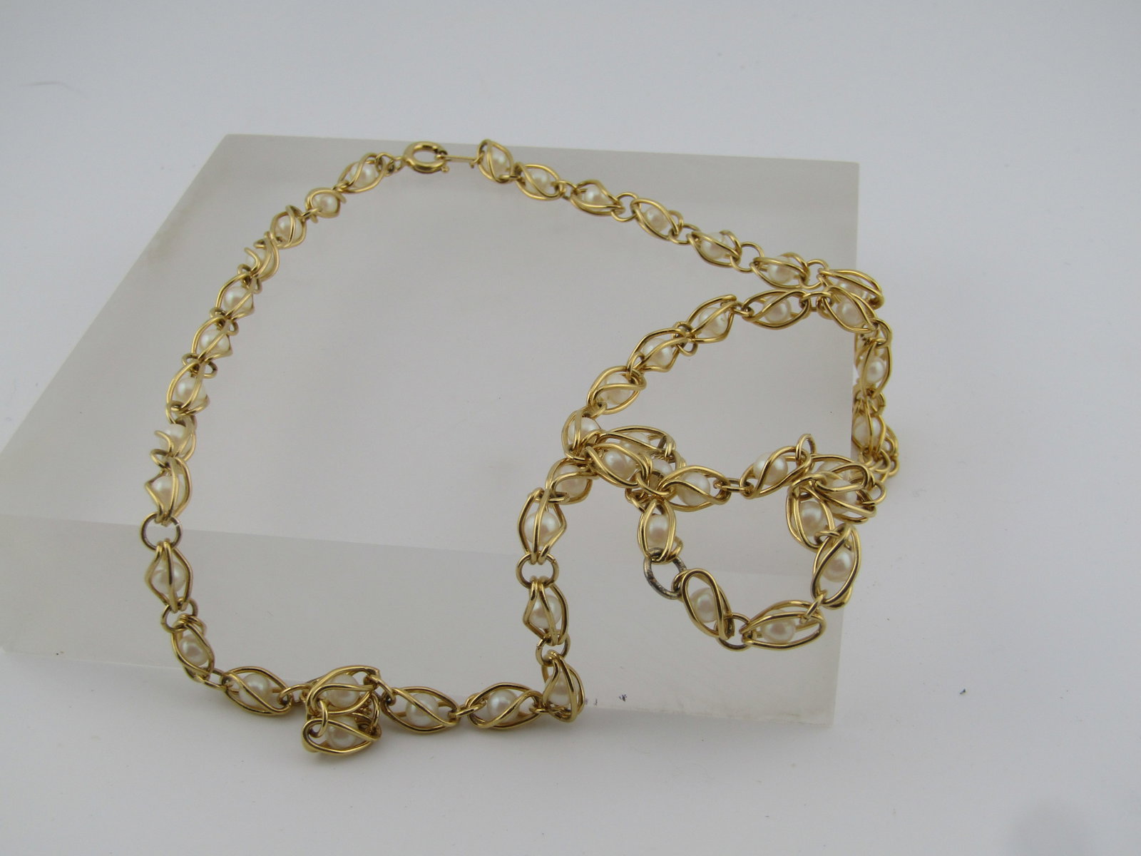 Vintage Two Strand Twisted Mesh Link Necklace, 16", Gold Tone, 1960's-1970's - 3