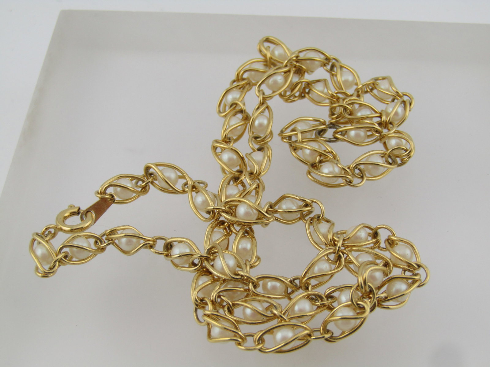Vintage Two Strand Twisted Mesh Link Necklace, 16", Gold Tone, 1960's-1970's - 5