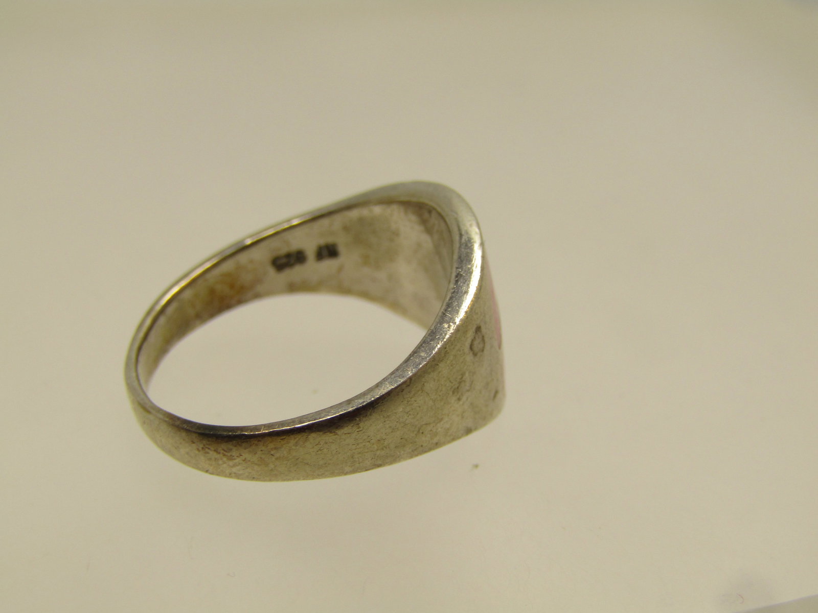 Vintage Inlaid Pink Mother-of-Pearl ring, Sz. 7.75, 1980's, Signed - 6