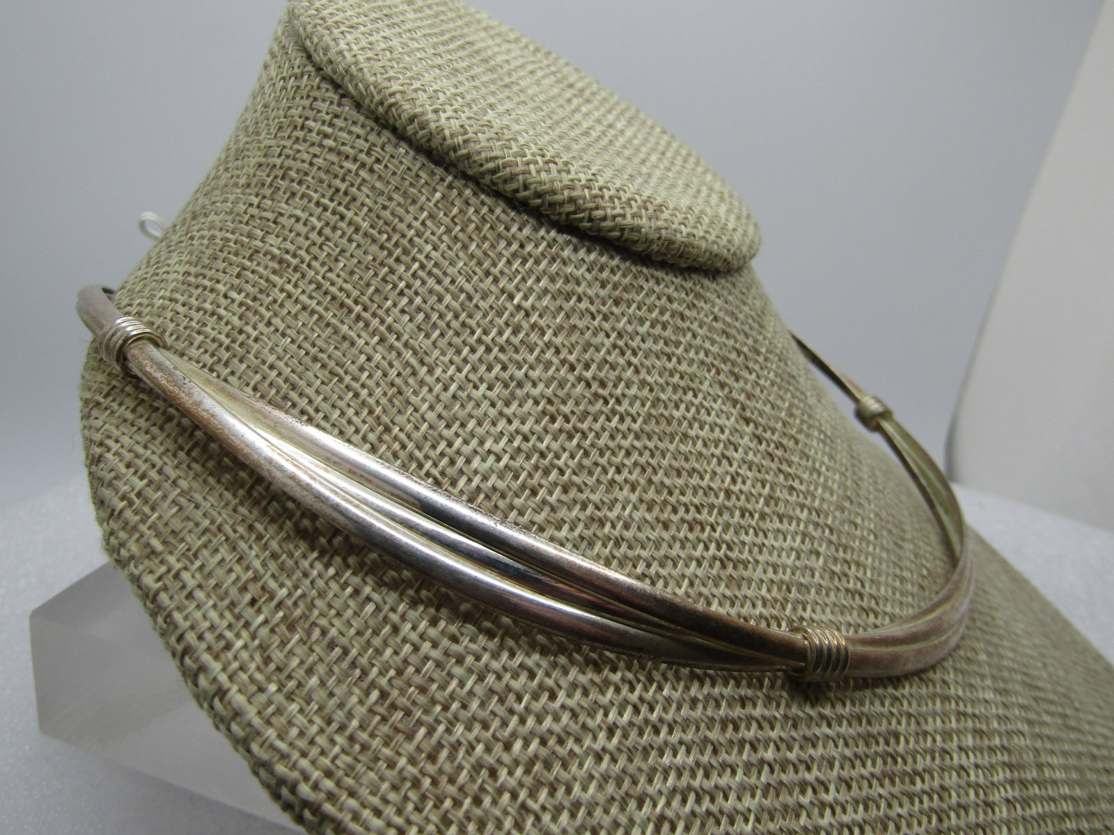Vintage Triple Band Cuff Necklace/Choker, 16" -17", Silver Tone 1970's-1980's - 2