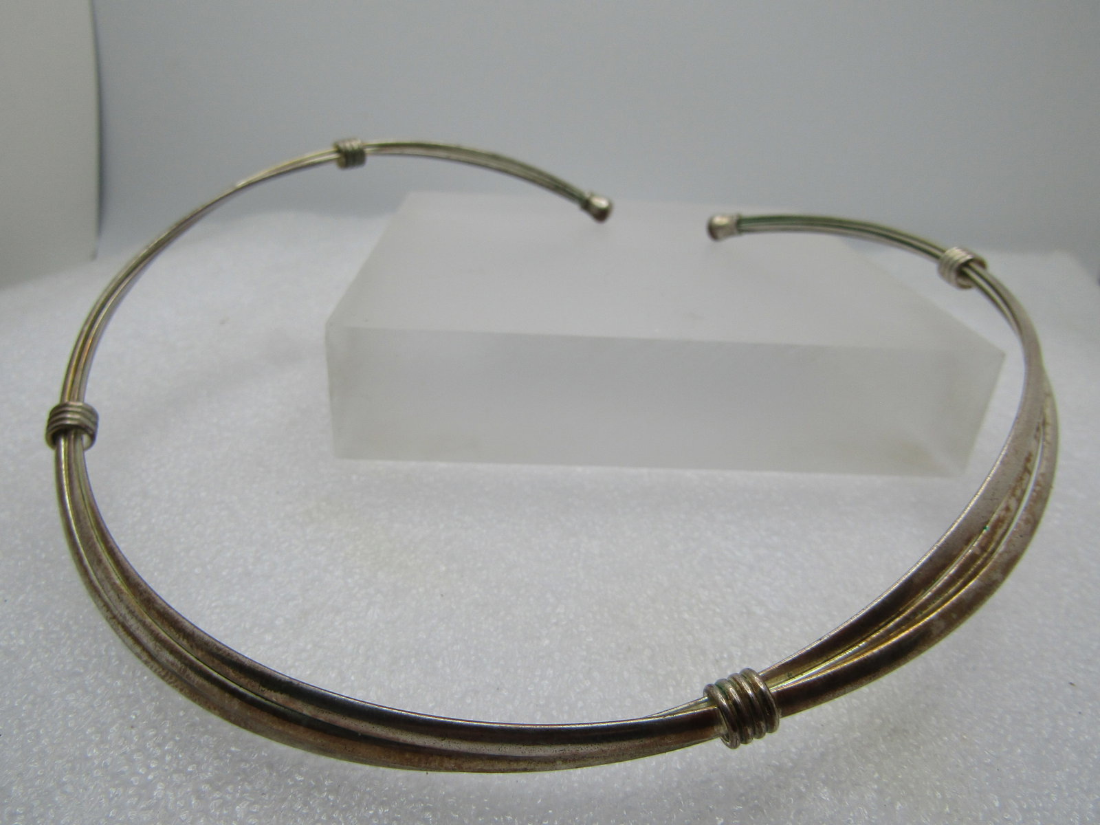Vintage Triple Band Cuff Necklace/Choker, 16" -17", Silver Tone 1970's-1980's - 5