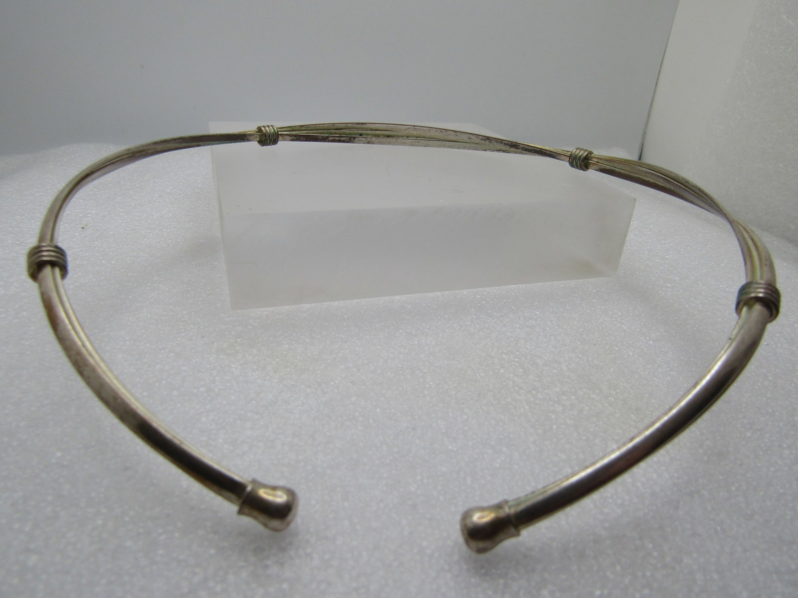 Vintage Triple Band Cuff Necklace/Choker, 16" -17", Silver Tone 1970's-1980's - 8