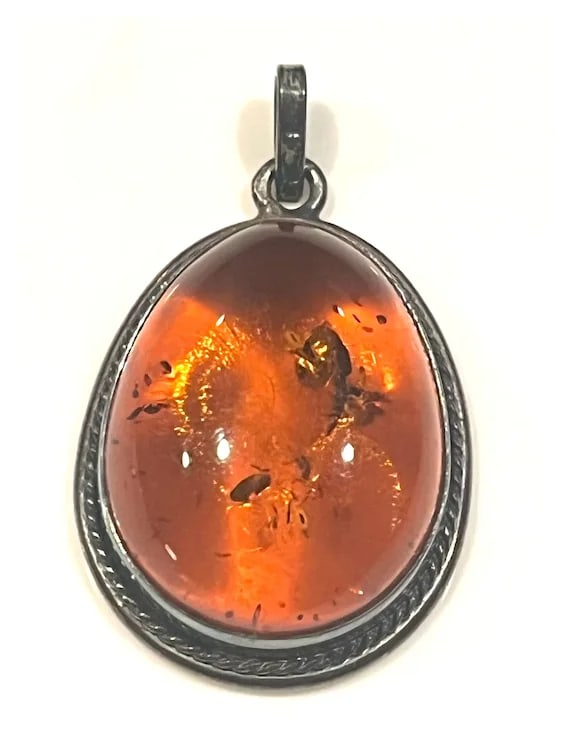 Vintage Large Sterling Silver Baltic Amber Pendant - 2