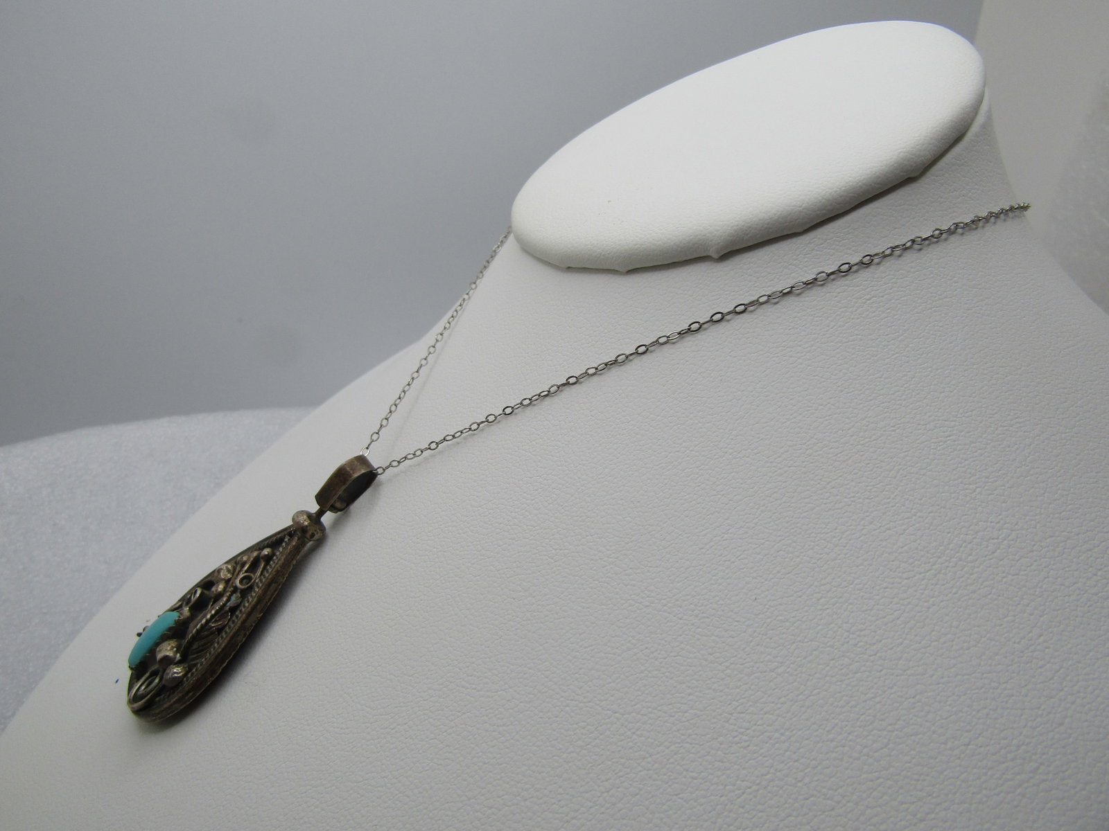 Vintage Sterling Southwestern Thunderbird Turquoise Coral Necklace, Two-Sided Pendant, - 2