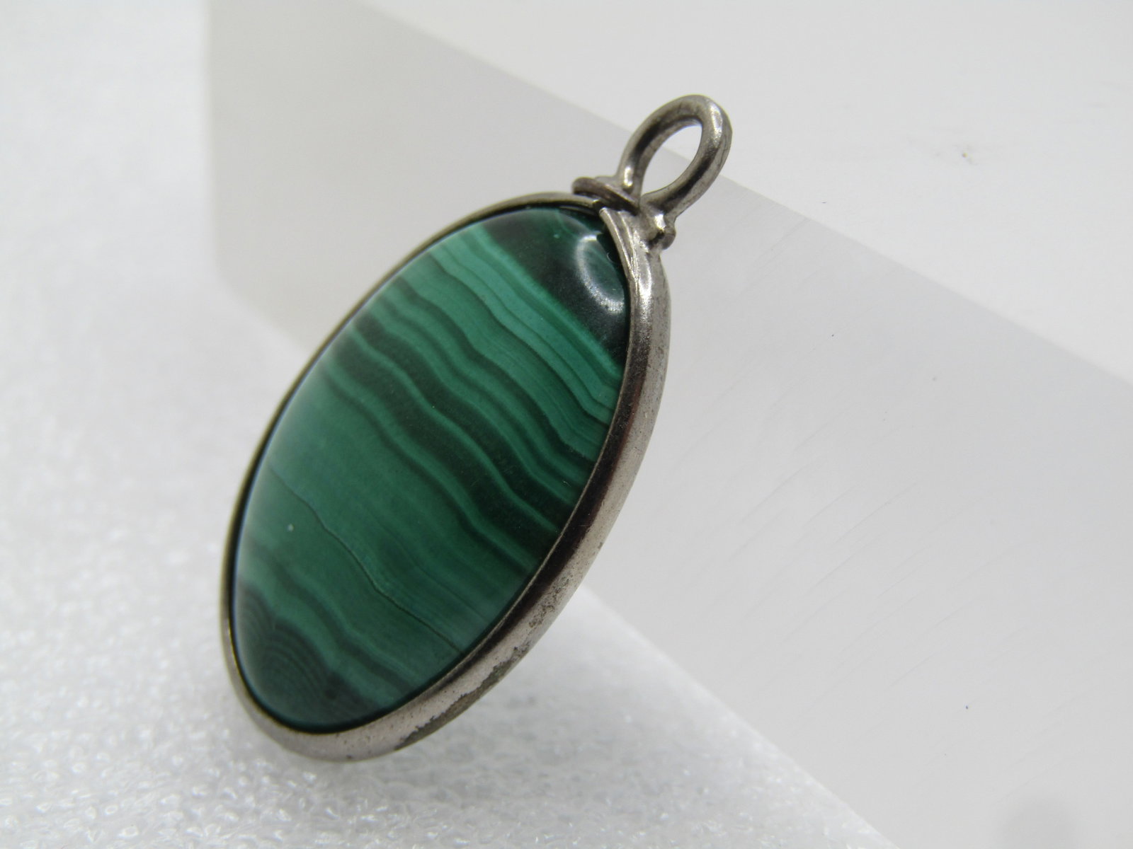 Vintage Sterling Silver Malachite Pendant, Oval, 1970's, Southwestern - 2