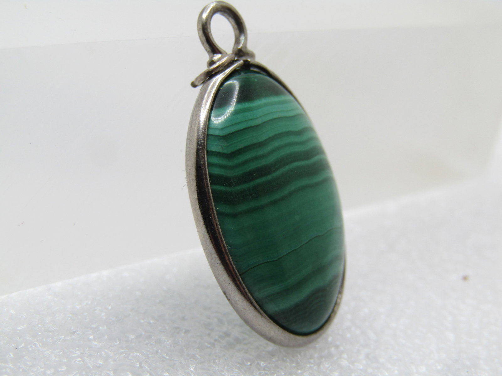 Vintage Sterling Silver Malachite Pendant, Oval, 1970's, Southwestern - 3