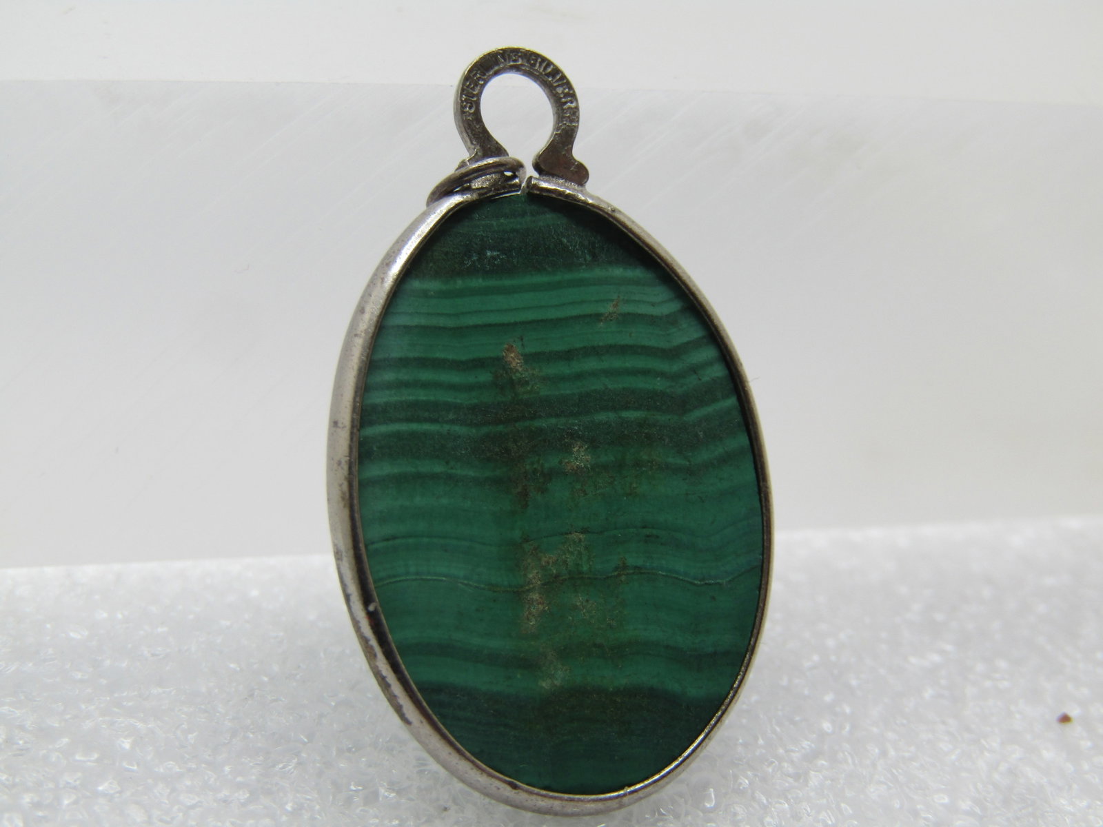 Vintage Sterling Silver Malachite Pendant, Oval, 1970's, Southwestern - 4