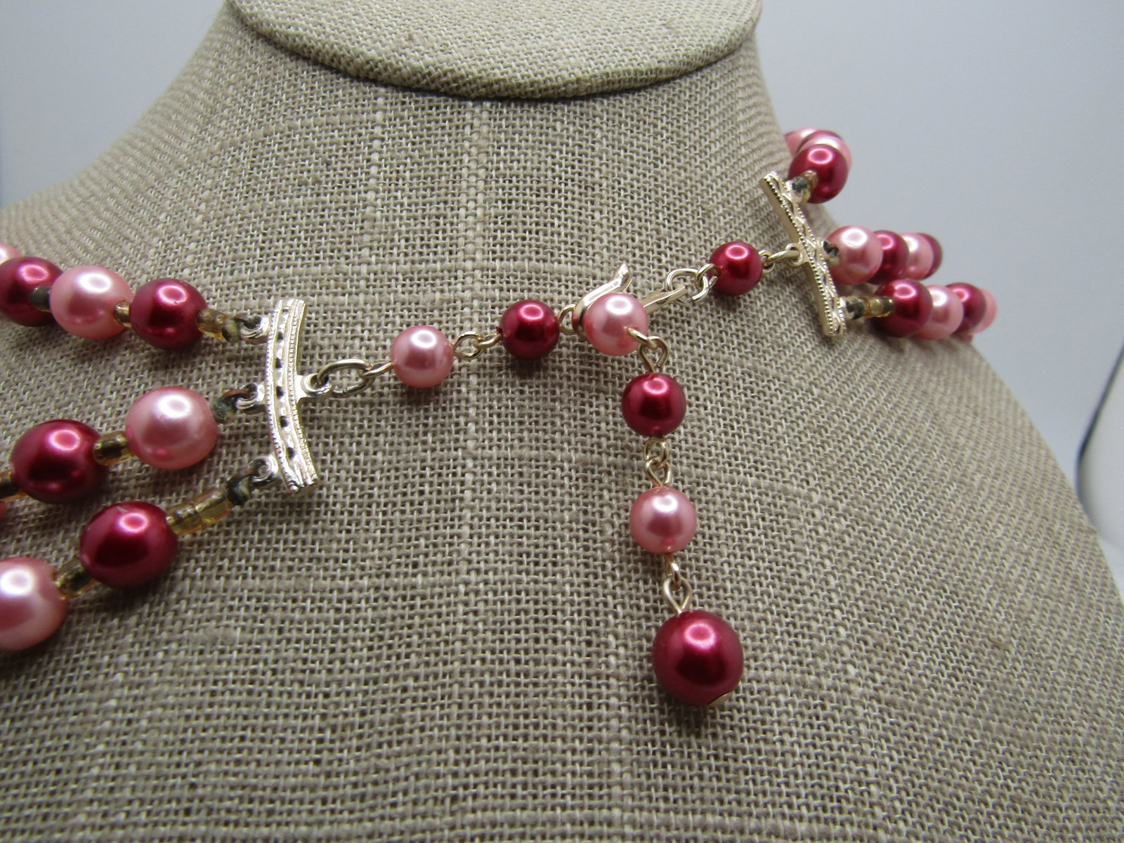 Vintage Shades of Pink Swirled Beaded Necklace, 16"-18", 1940's-1950's - 4