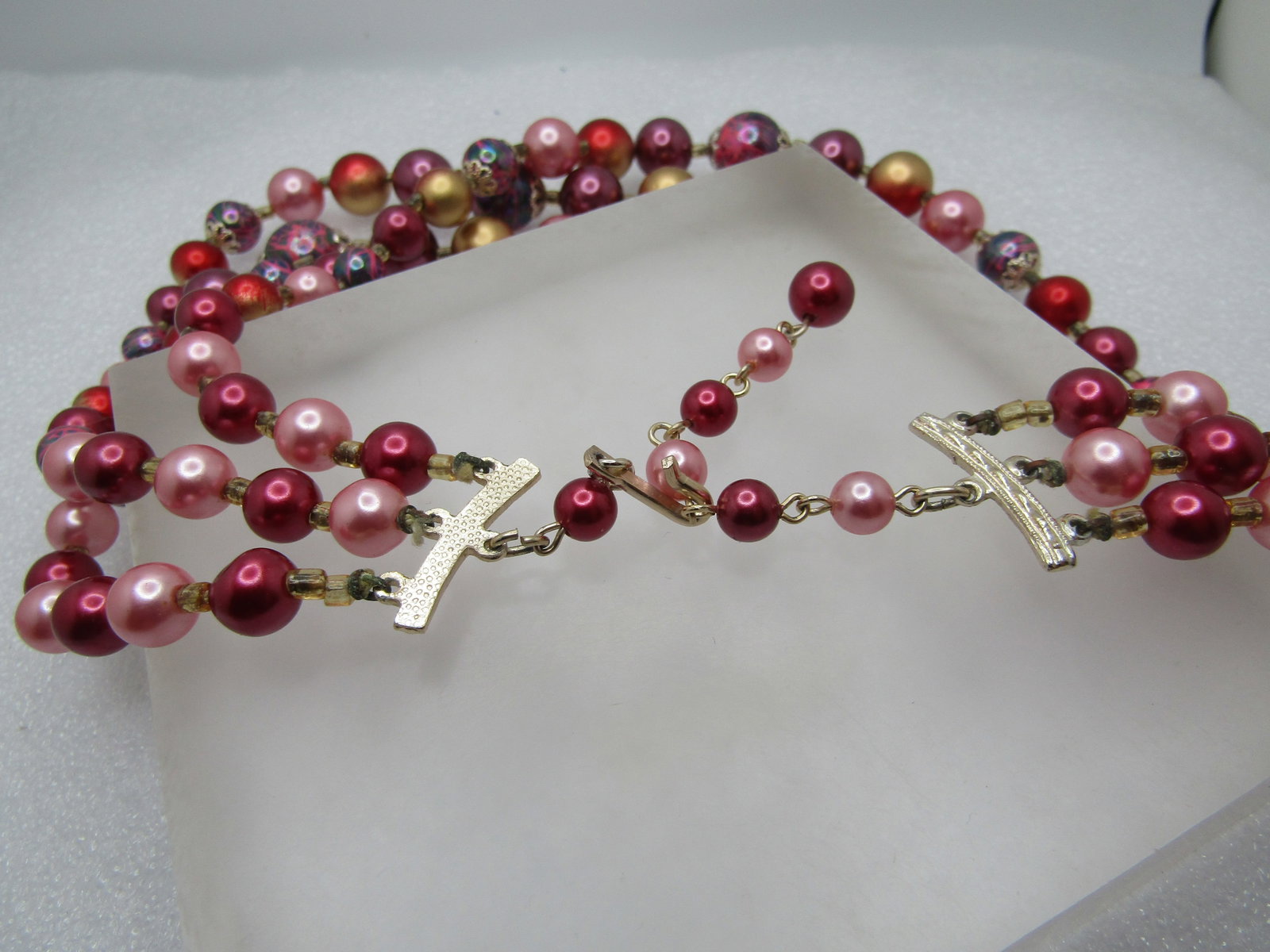 Vintage Shades of Pink Swirled Beaded Necklace, 16"-18", 1940's-1950's - 5