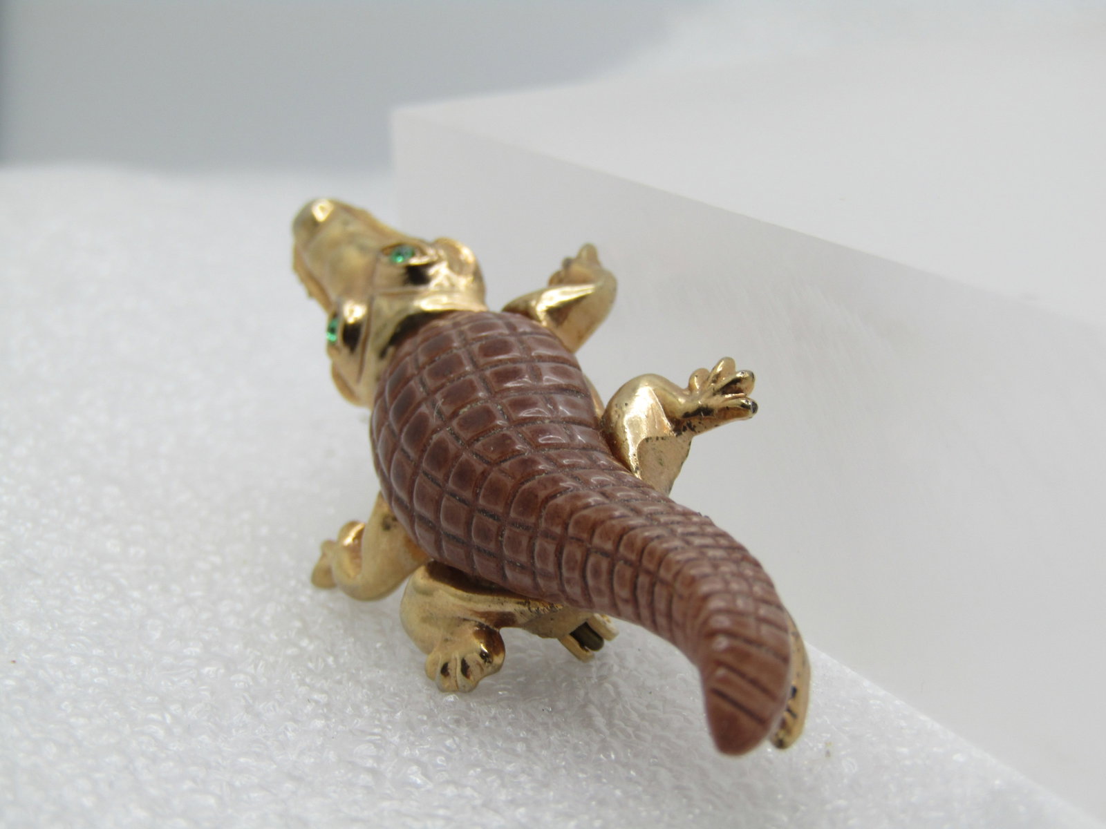 Vintage Alligator Brooch, Rhinestone Eyes, 1960's-1970's - 2