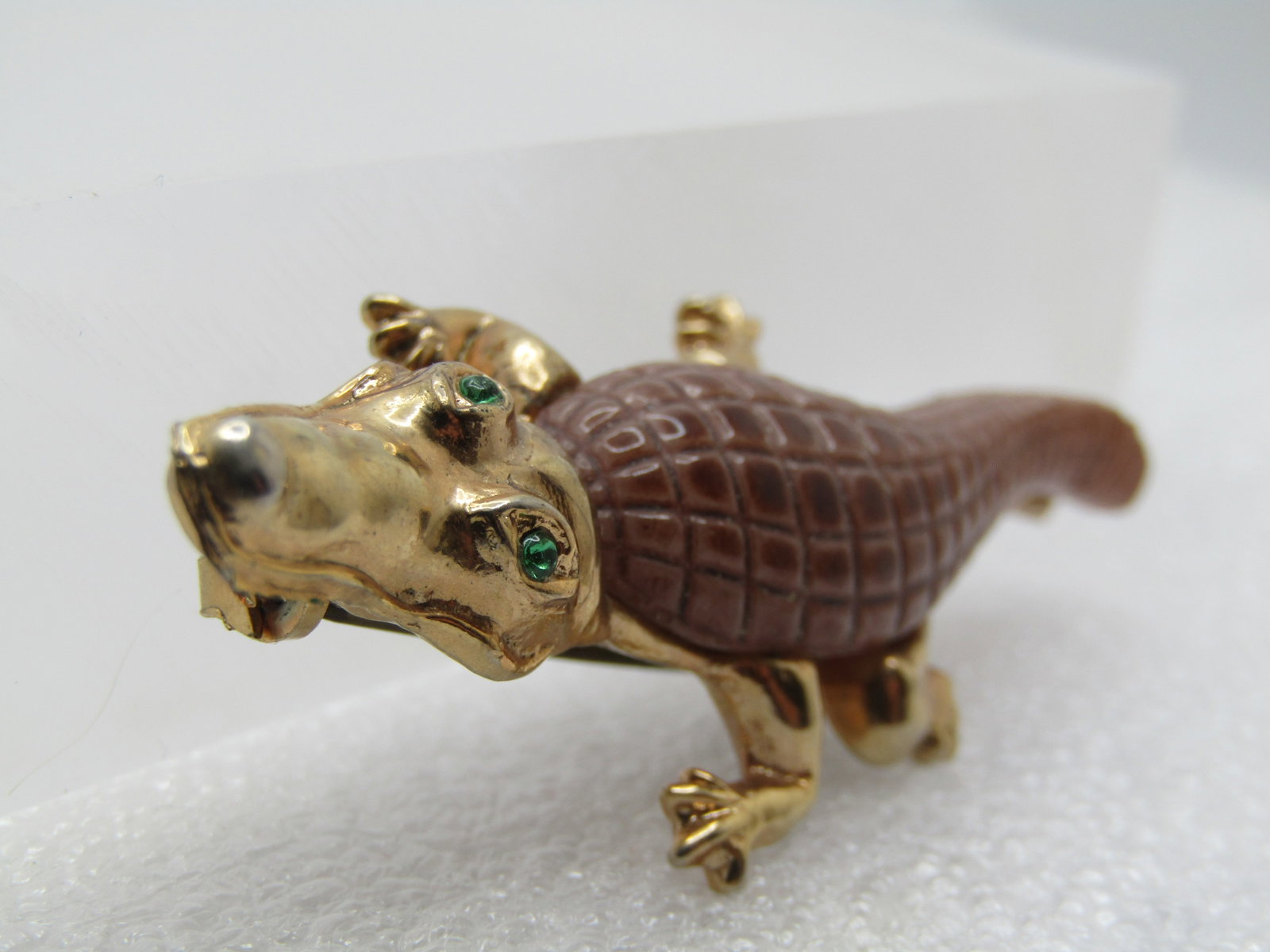 Vintage Alligator Brooch, Rhinestone Eyes, 1960's-1970's - 3