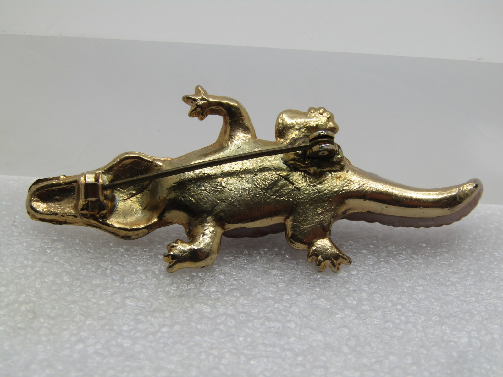 Vintage Alligator Brooch, Rhinestone Eyes, 1960's-1970's - 4
