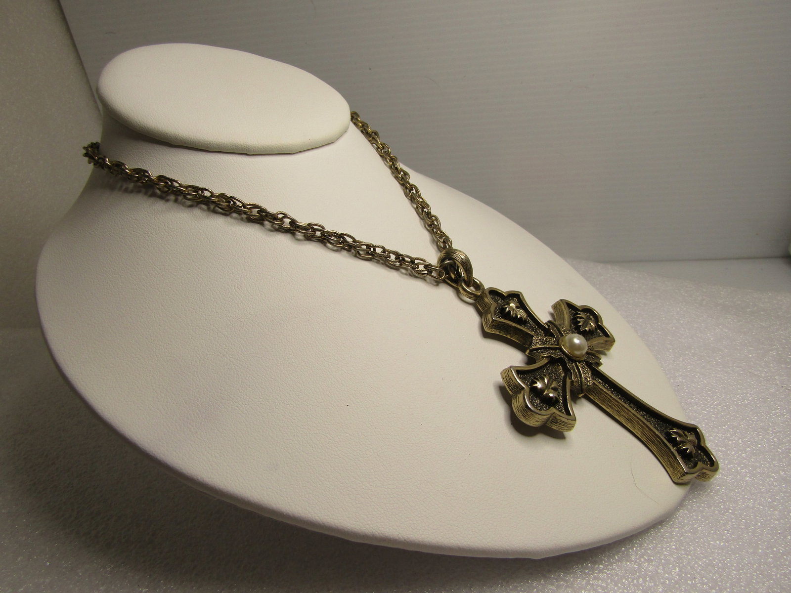 Vintage Limited Edition Faux Pearl Cross Necklace, Sarah Coventry, 1970's, 24" - 2