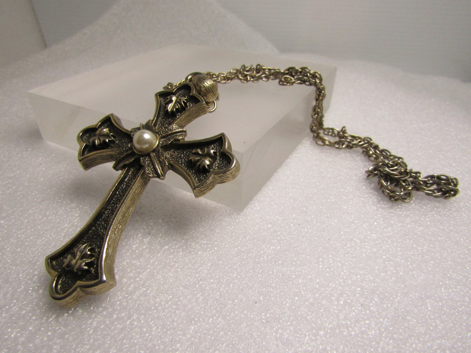 Vintage Limited Edition Faux Pearl Cross Necklace, Sarah Coventry, 1970's, 24" - 7