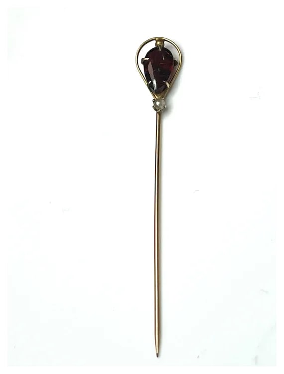Vintage 10k Gold Glass and Seed Pearl Stickpin - 2