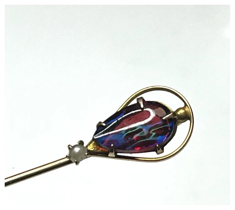 Vintage 10k Gold Glass and Seed Pearl Stickpin - 3