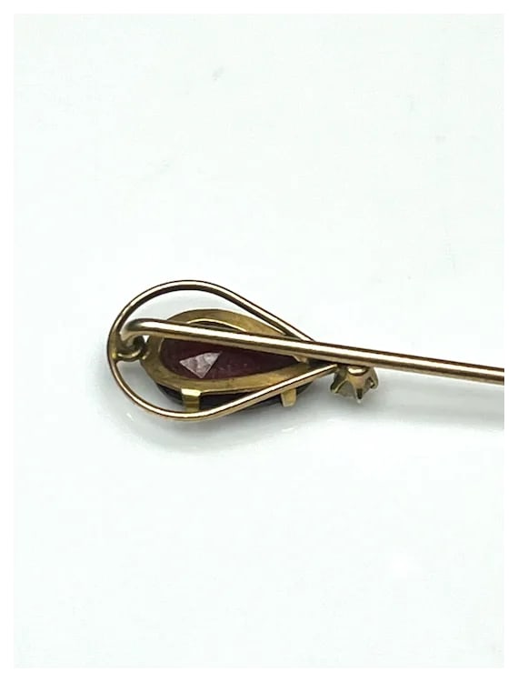 Vintage 10k Gold Glass and Seed Pearl Stickpin - 4
