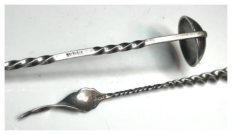 Vintage Sterling Silver Cocktail Mixer/Bar Spoon and Olive Pick - 4
