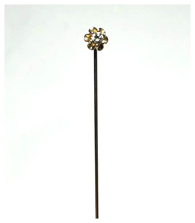 Vintage 14k Gold Diamond Flower Stickpin - 2