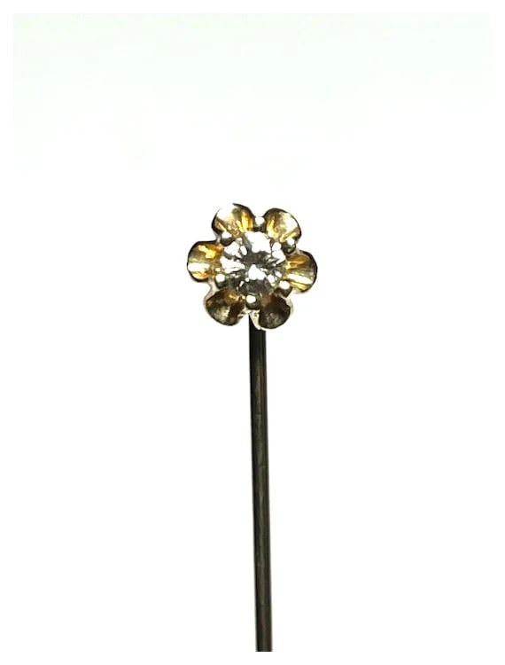 Vintage 14k Gold Diamond Flower Stickpin - 3