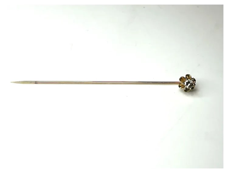Vintage 14k Gold Diamond Flower Stickpin - 7