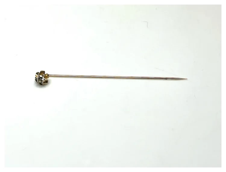 Vintage 14k Gold Diamond Flower Stickpin - 8
