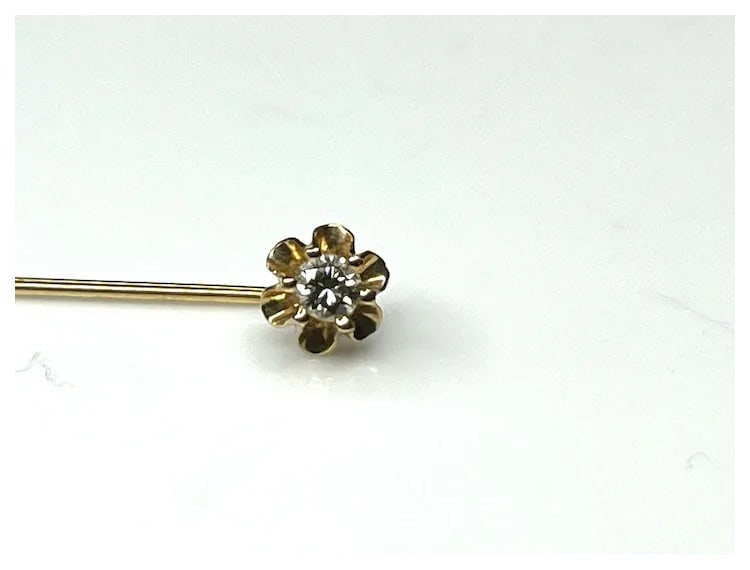 Vintage 14k Gold Diamond Flower Stickpin - 9