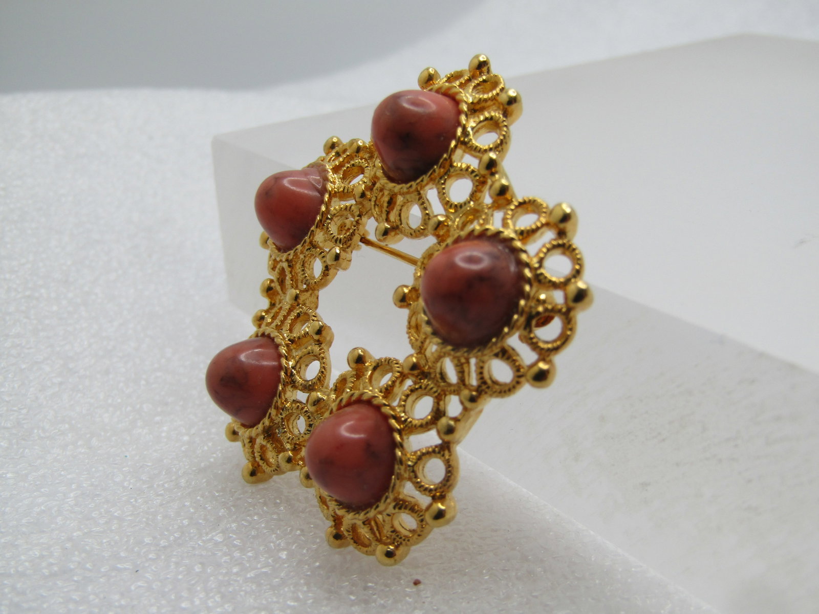 Vintage Faux Burnt Orange Agate Brooch, Sarah Coventry, 1970's - 2