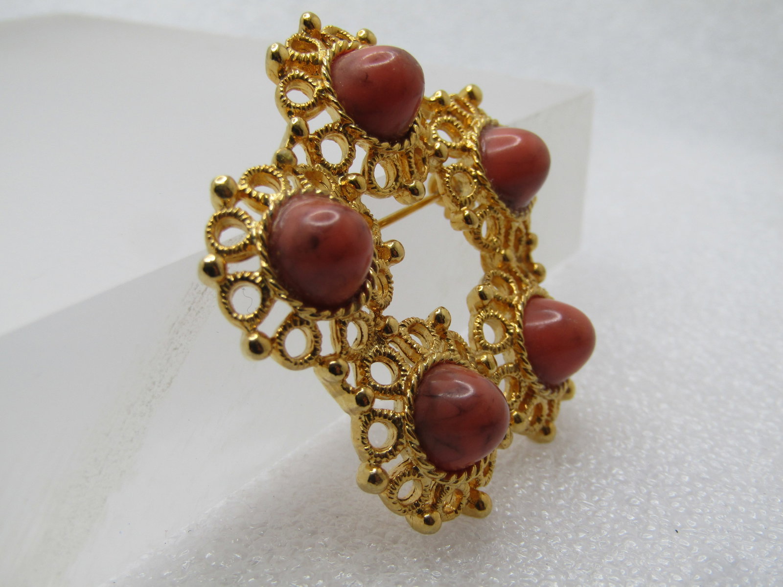 Vintage Faux Burnt Orange Agate Brooch, Sarah Coventry, 1970's - 3