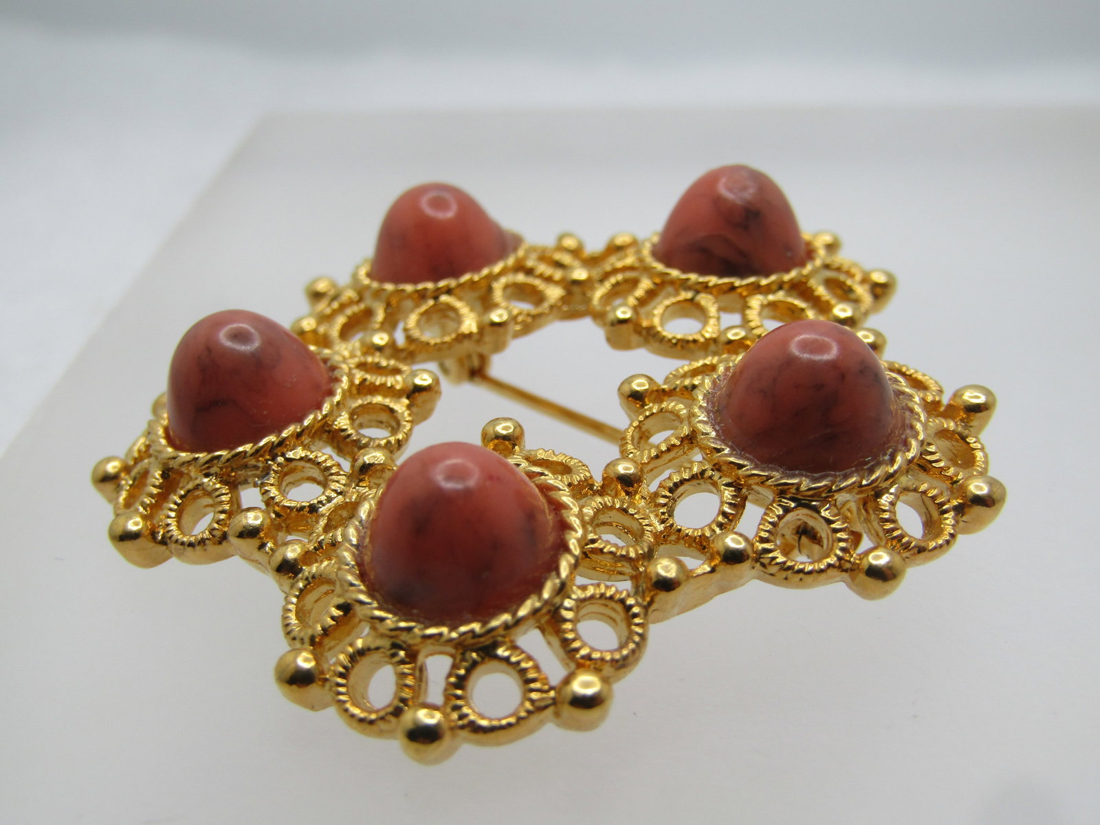 Vintage Faux Burnt Orange Agate Brooch, Sarah Coventry, 1970's - 5