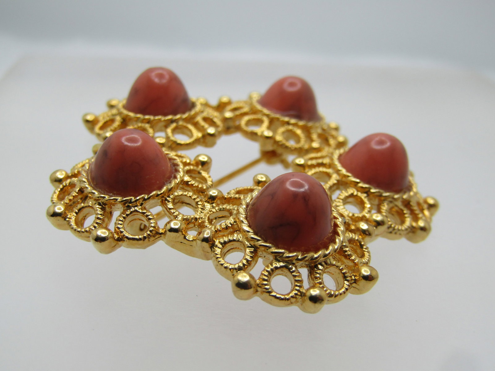 Vintage Faux Burnt Orange Agate Brooch, Sarah Coventry, 1970's - 6