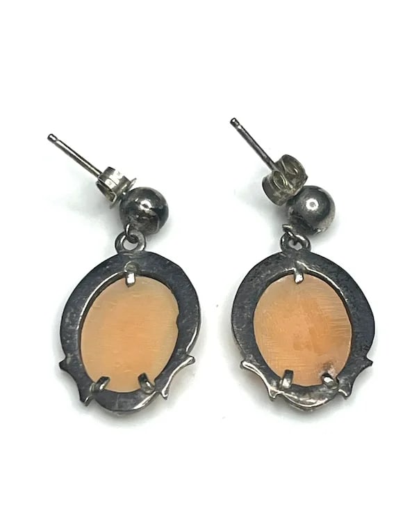 Vintage Marcasite Cameo Pierced Earrings - 4