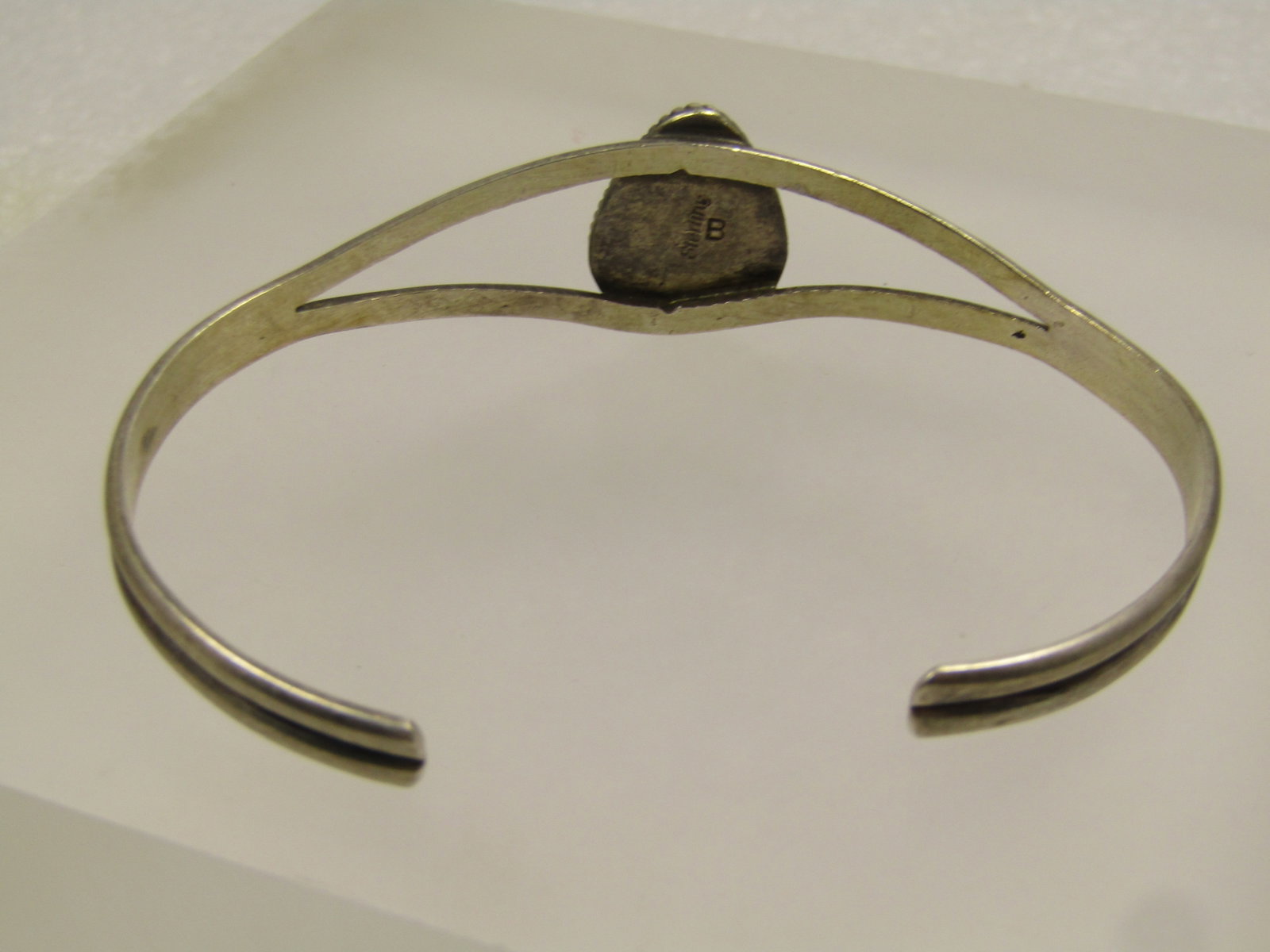 Vintage Sterling Southwestern Pink Quartz Cuff Bracelet, 6.5", 1970's-1980's, Signed B - 5