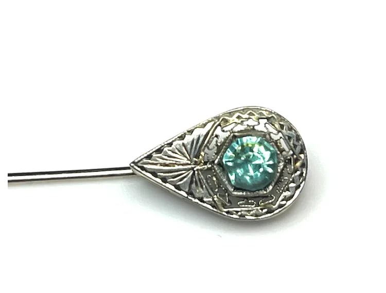 Vintage 14k White Gold Filigree Stickpin - 3