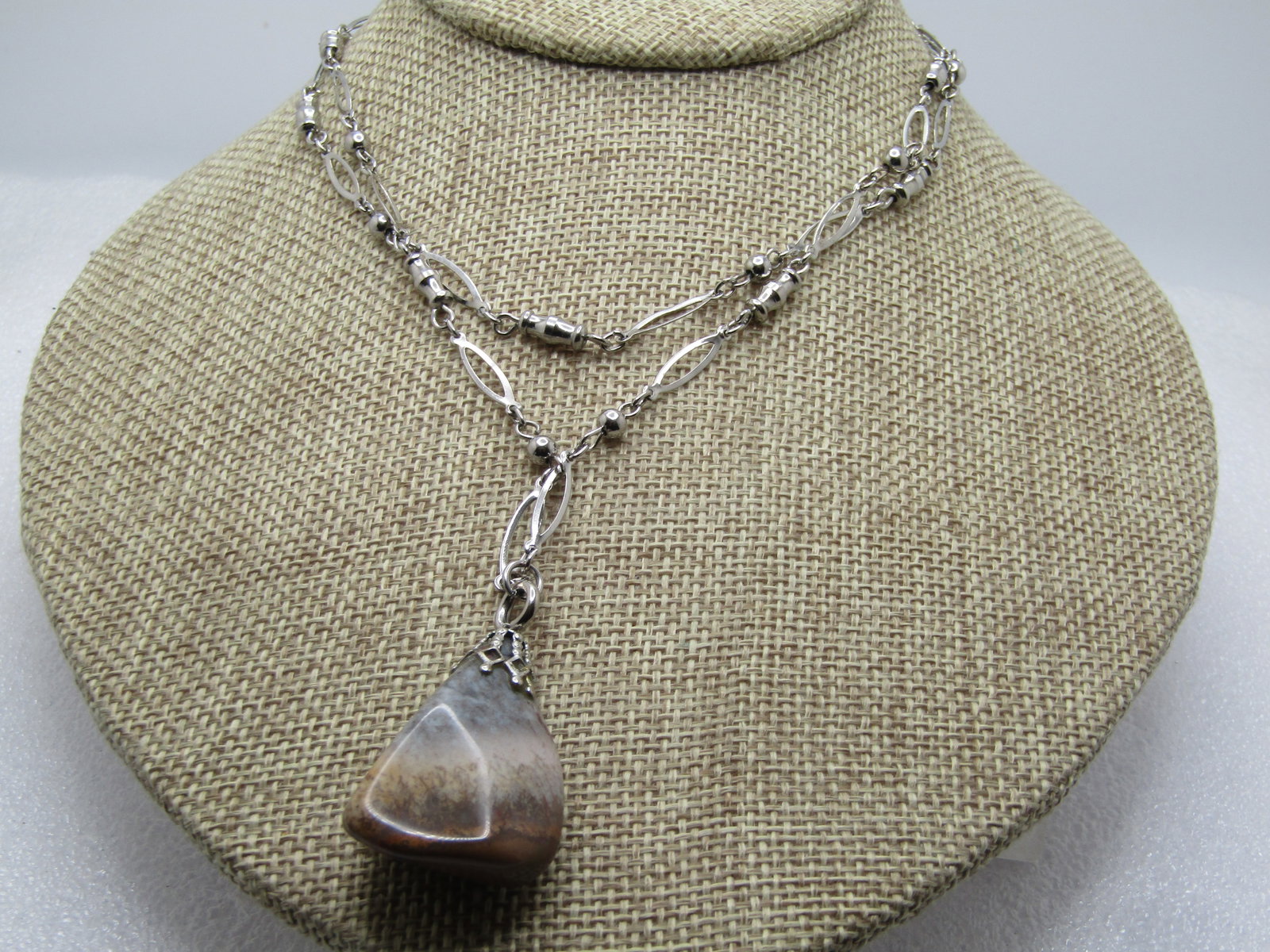 Vintage Silver Tone Agate Nugget Necklce, 30", 1970's-1980's (1 of 5)