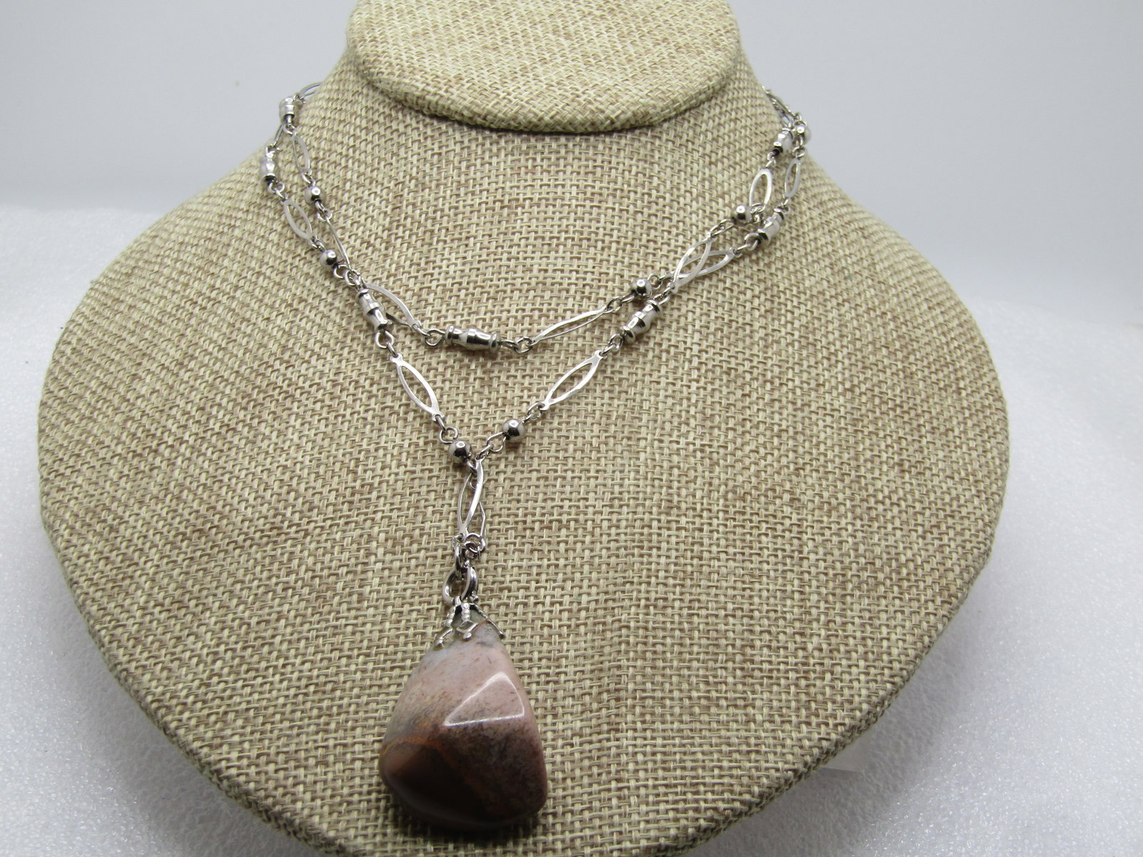 Vintage Silver Tone Agate Nugget Necklce, 30", 1970's-1980's - 3
